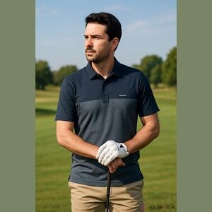 TRAVIS MATHEW 2 TONE BLUE KNIT GOLF SHIRT CASUAL ACTIVEWEAR SPORTS SHIRT SZ XL